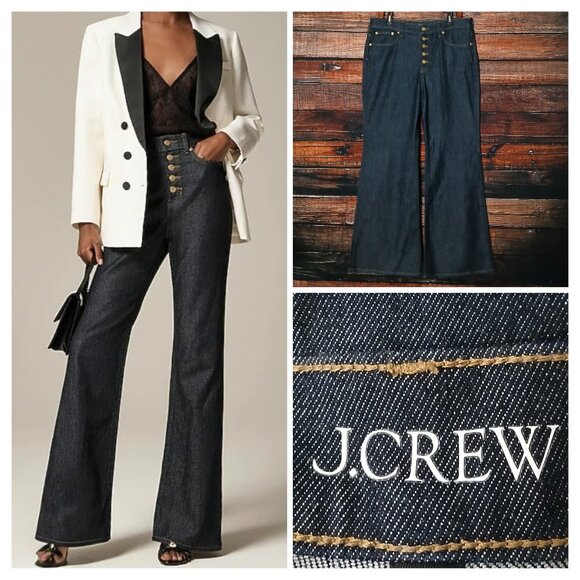 NWOT J Crew Jeans 31 Petite RE-96-IDG '96 Flare High Rise Button Fly Dark Wash - Picture 1 of 12
